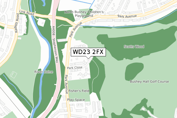 WD23 2FX map - large scale - OS Open Zoomstack (Ordnance Survey)