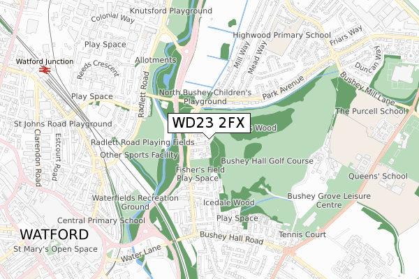 WD23 2FX map - small scale - OS Open Zoomstack (Ordnance Survey)