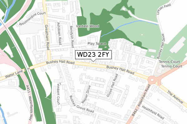 WD23 2FY map - large scale - OS Open Zoomstack (Ordnance Survey)