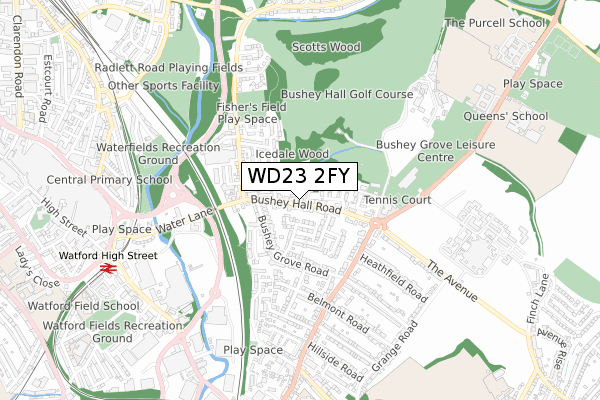 WD23 2FY map - small scale - OS Open Zoomstack (Ordnance Survey)
