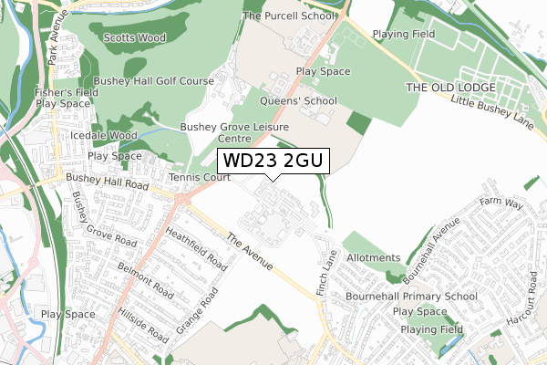 WD23 2GU map - small scale - OS Open Zoomstack (Ordnance Survey)