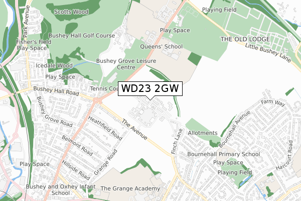 WD23 2GW map - small scale - OS Open Zoomstack (Ordnance Survey)