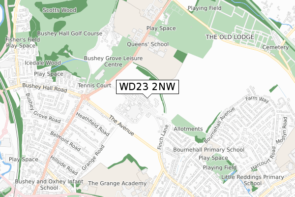 WD23 2NW map - small scale - OS Open Zoomstack (Ordnance Survey)