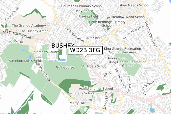 WD23 3FG map - small scale - OS Open Zoomstack (Ordnance Survey)