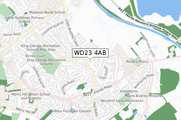 WD23 4AB map - small scale - OS Open Zoomstack (Ordnance Survey)