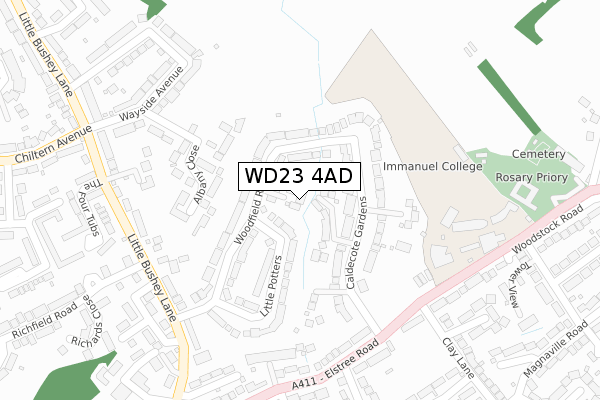 WD23 4AD map - large scale - OS Open Zoomstack (Ordnance Survey)