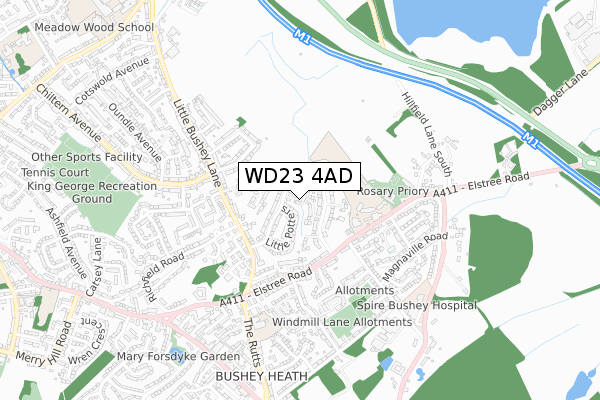 WD23 4AD map - small scale - OS Open Zoomstack (Ordnance Survey)