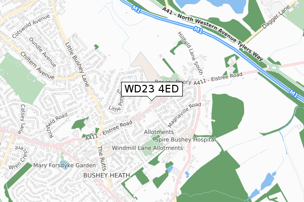 WD23 4ED map - small scale - OS Open Zoomstack (Ordnance Survey)