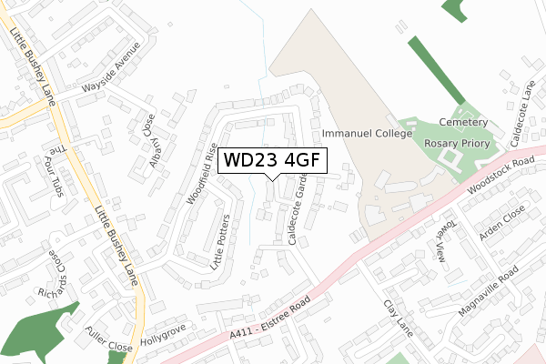 WD23 4GF map - large scale - OS Open Zoomstack (Ordnance Survey)