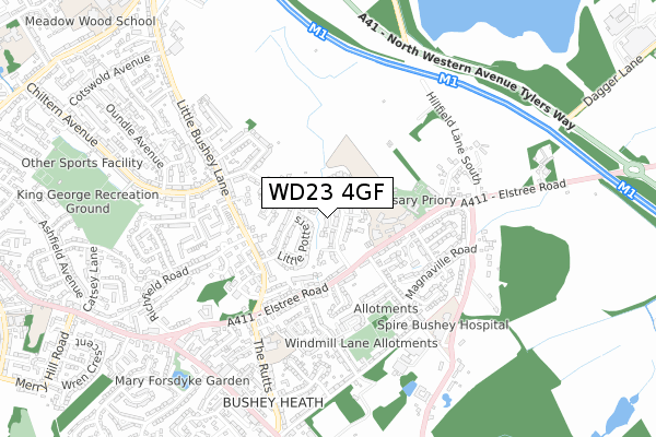 WD23 4GF map - small scale - OS Open Zoomstack (Ordnance Survey)