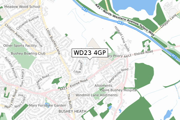 WD23 4GP map - small scale - OS Open Zoomstack (Ordnance Survey)