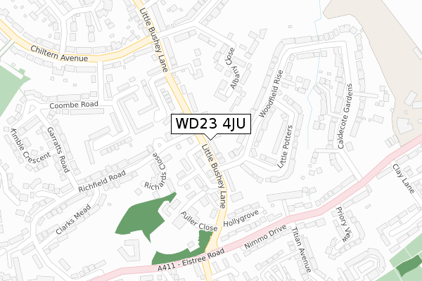WD23 4JU map - large scale - OS Open Zoomstack (Ordnance Survey)