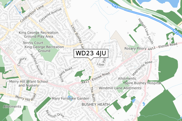 WD23 4JU map - small scale - OS Open Zoomstack (Ordnance Survey)