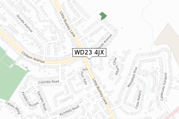 WD23 4JX map - large scale - OS Open Zoomstack (Ordnance Survey)