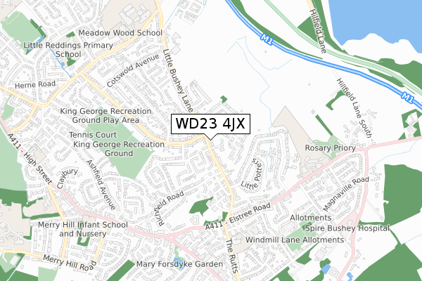 WD23 4JX map - small scale - OS Open Zoomstack (Ordnance Survey)