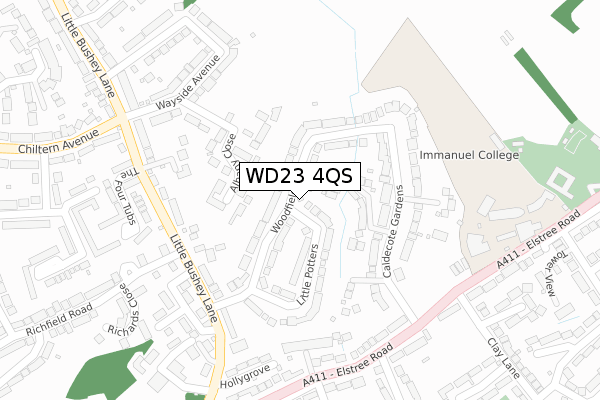 WD23 4QS map - large scale - OS Open Zoomstack (Ordnance Survey)