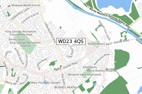 WD23 4QS map - small scale - OS Open Zoomstack (Ordnance Survey)
