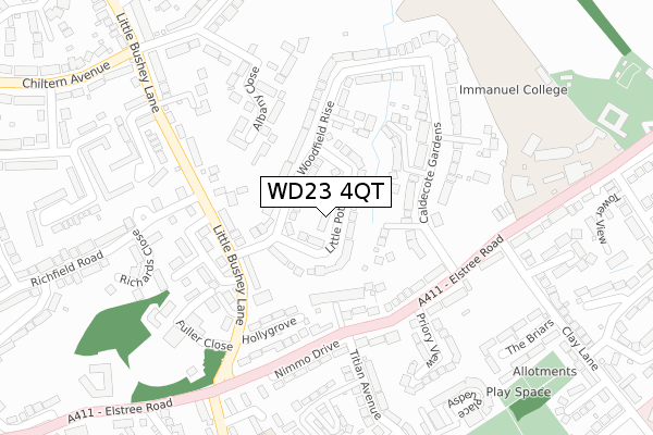 WD23 4QT map - large scale - OS Open Zoomstack (Ordnance Survey)