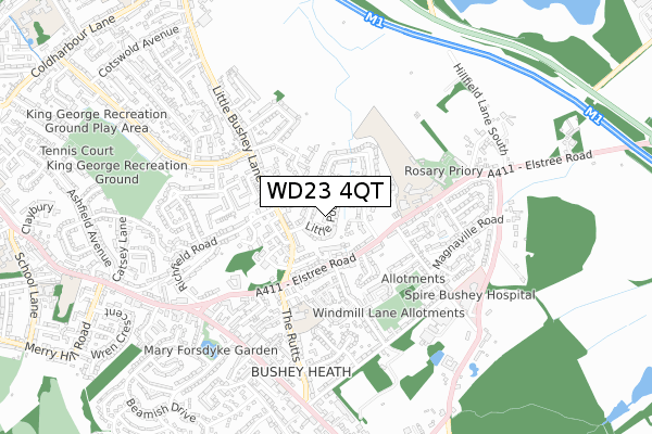 WD23 4QT map - small scale - OS Open Zoomstack (Ordnance Survey)