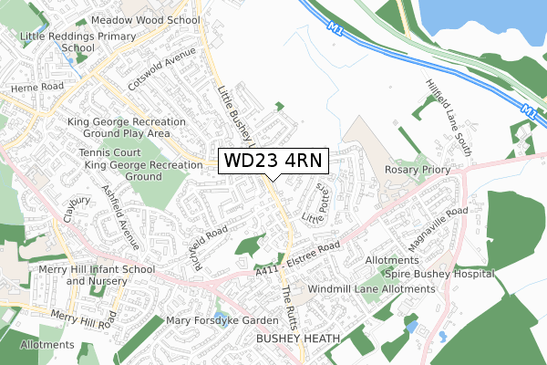 WD23 4RN map - small scale - OS Open Zoomstack (Ordnance Survey)