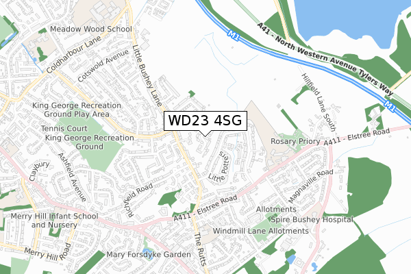 WD23 4SG map - small scale - OS Open Zoomstack (Ordnance Survey)