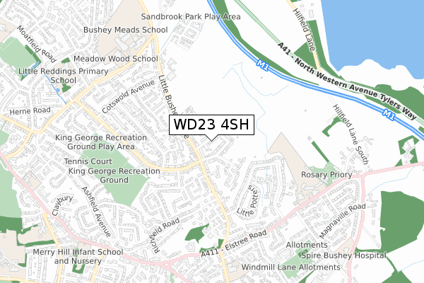 WD23 4SH map - small scale - OS Open Zoomstack (Ordnance Survey)