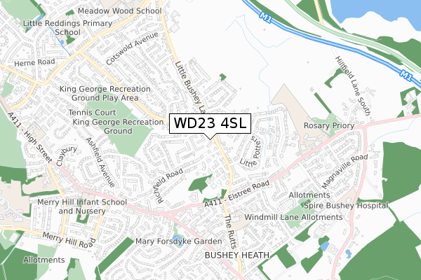 WD23 4SL map - small scale - OS Open Zoomstack (Ordnance Survey)