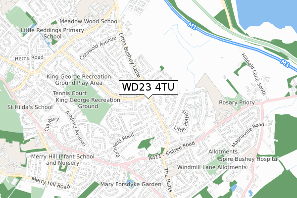 WD23 4TU map - small scale - OS Open Zoomstack (Ordnance Survey)