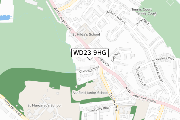 WD23 9HG map - large scale - OS Open Zoomstack (Ordnance Survey)