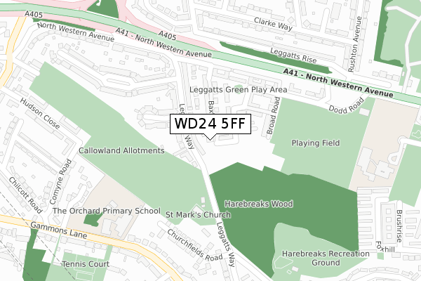 WD24 5FF map - large scale - OS Open Zoomstack (Ordnance Survey)