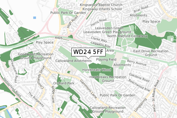 WD24 5FF map - small scale - OS Open Zoomstack (Ordnance Survey)