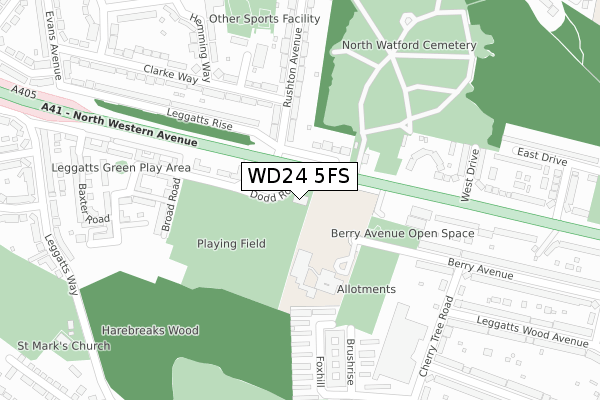 WD24 5FS map - large scale - OS Open Zoomstack (Ordnance Survey)