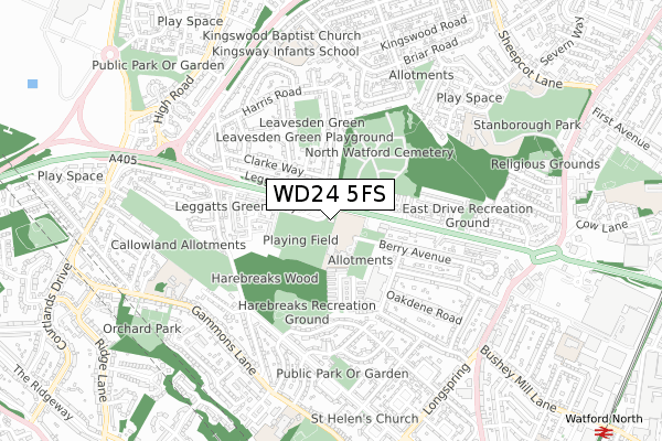 WD24 5FS map - small scale - OS Open Zoomstack (Ordnance Survey)