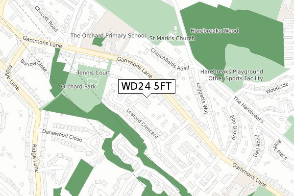 WD24 5FT map - large scale - OS Open Zoomstack (Ordnance Survey)
