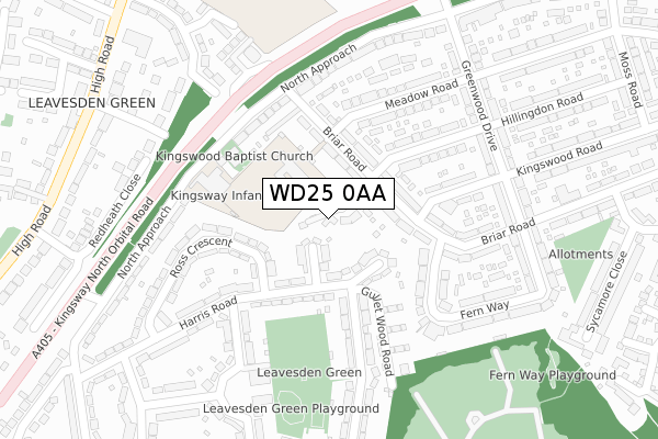 WD25 0AA map - large scale - OS Open Zoomstack (Ordnance Survey)