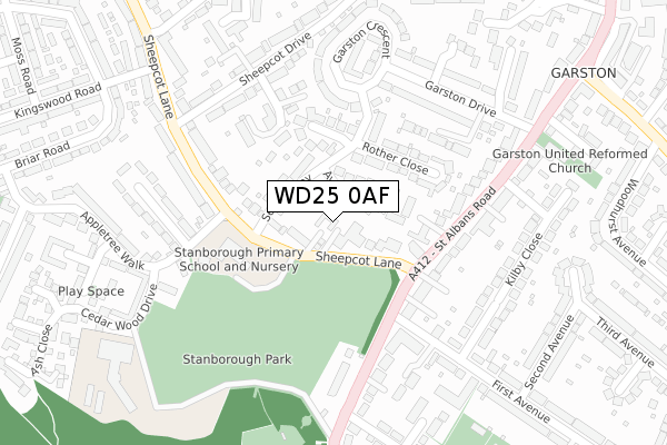 WD25 0AF map - large scale - OS Open Zoomstack (Ordnance Survey)
