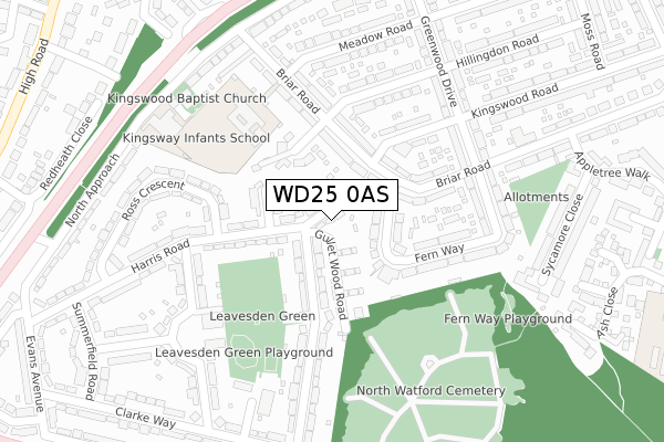WD25 0AS map - large scale - OS Open Zoomstack (Ordnance Survey)