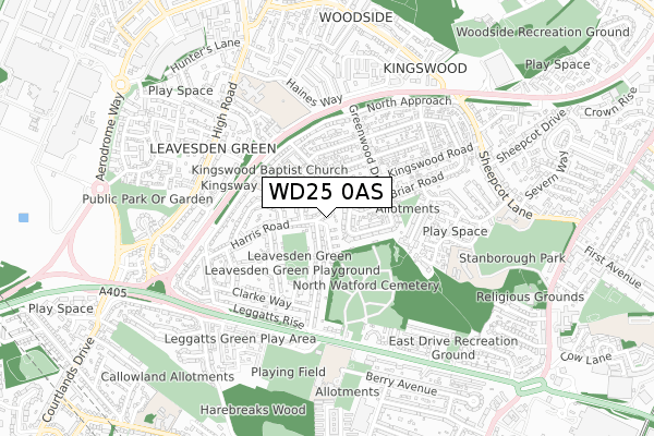 WD25 0AS map - small scale - OS Open Zoomstack (Ordnance Survey)