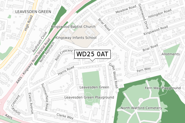 WD25 0AT map - large scale - OS Open Zoomstack (Ordnance Survey)