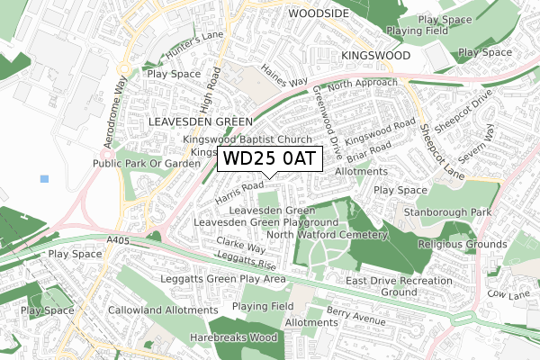 WD25 0AT map - small scale - OS Open Zoomstack (Ordnance Survey)