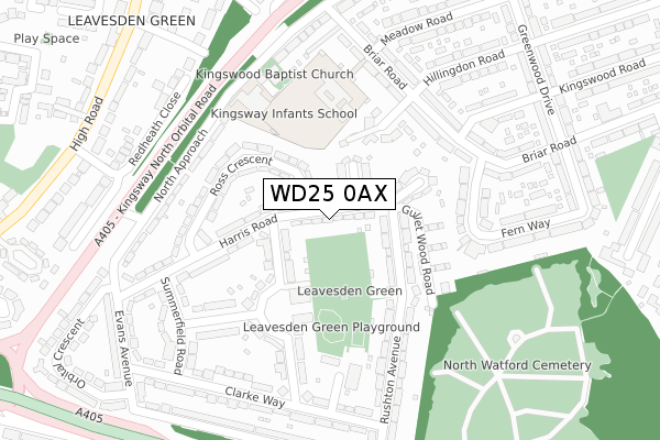 WD25 0AX map - large scale - OS Open Zoomstack (Ordnance Survey)
