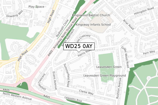 WD25 0AY map - large scale - OS Open Zoomstack (Ordnance Survey)