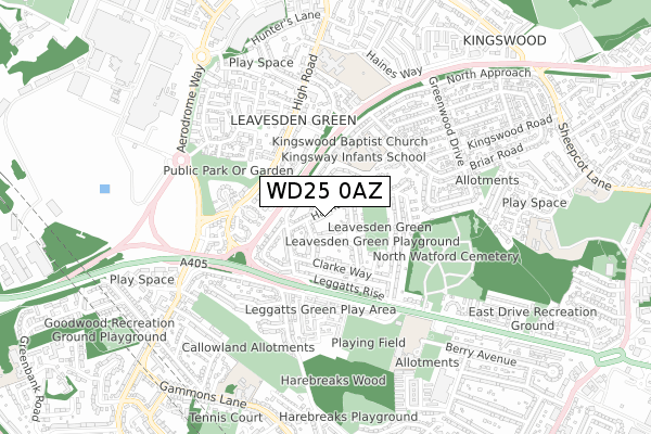 WD25 0AZ map - small scale - OS Open Zoomstack (Ordnance Survey)