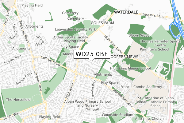 WD25 0BF map - small scale - OS Open Zoomstack (Ordnance Survey)