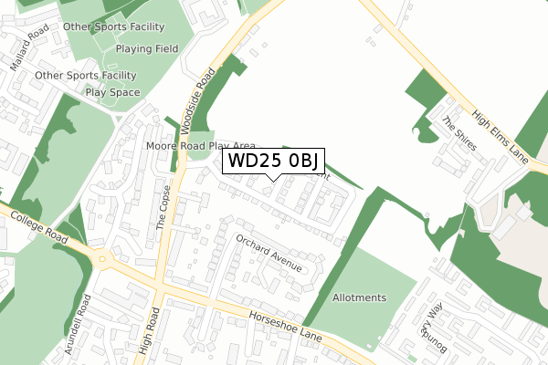 WD25 0BJ map - large scale - OS Open Zoomstack (Ordnance Survey)