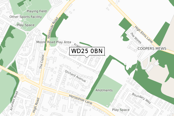 WD25 0BN map - large scale - OS Open Zoomstack (Ordnance Survey)