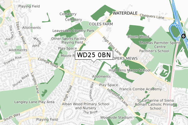 WD25 0BN map - small scale - OS Open Zoomstack (Ordnance Survey)