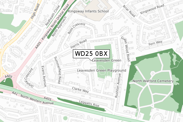 WD25 0BX map - large scale - OS Open Zoomstack (Ordnance Survey)
