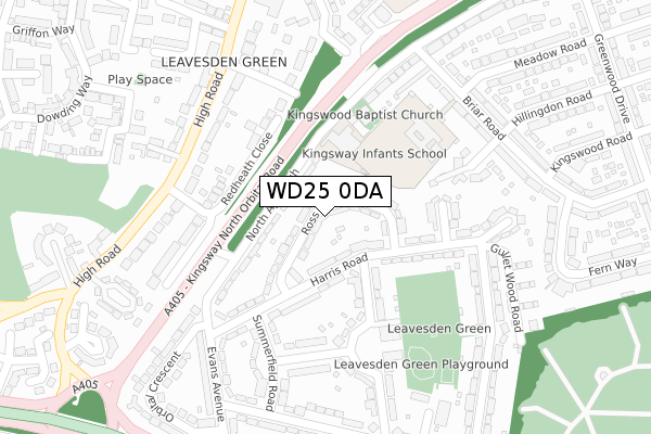 WD25 0DA map - large scale - OS Open Zoomstack (Ordnance Survey)