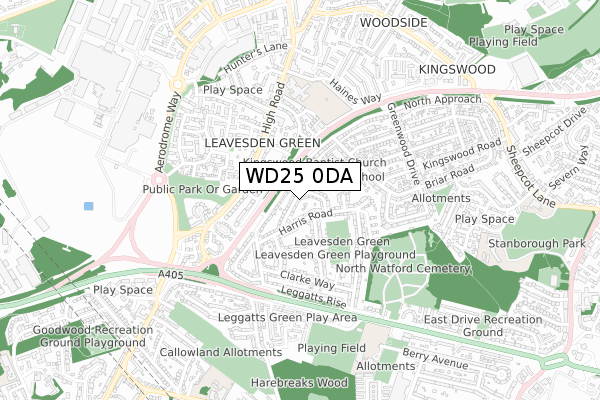 WD25 0DA map - small scale - OS Open Zoomstack (Ordnance Survey)